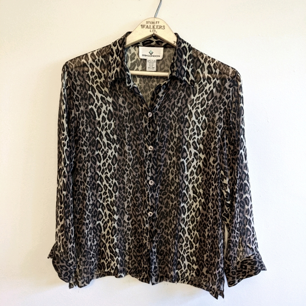 ERIN LONDON 100% Silk Animal Print Sheer Blouse SP
